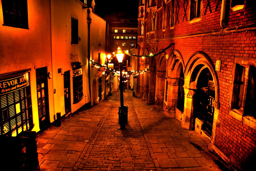 Christmas steps at night