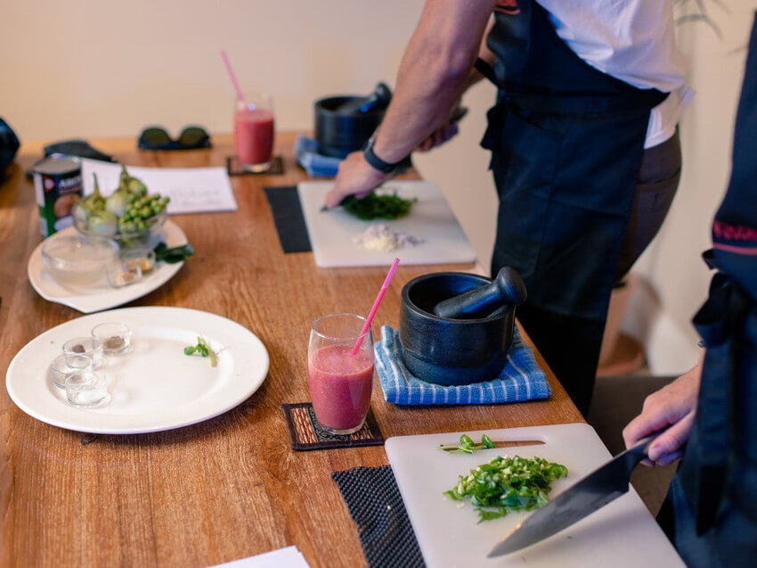 People chopping ingredients