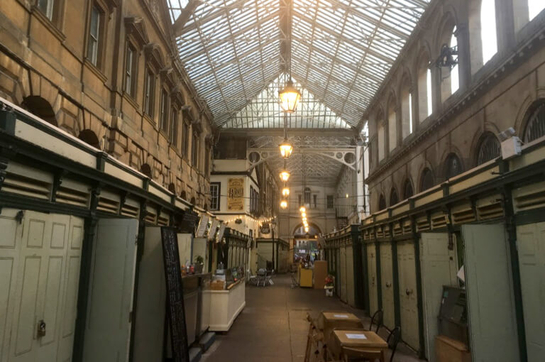 The stalls of St Nicolas Market opening in the morning